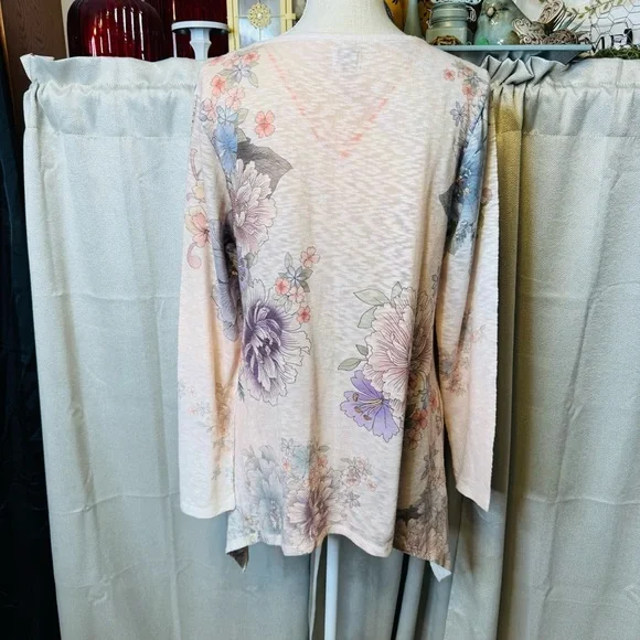 Cupio Purple and Cream Asymmetrical or Shark Bite Hem Long Sleeve Tunic Large - Picture 6 of 10